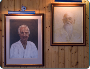 Tom Moss Sensei's portrait takes pride of place next to O Sensei.